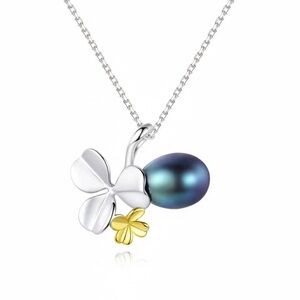 •Exquisite S925 Sterling Silver Lucky Clover Real Natural Pearl Pendant Necklace